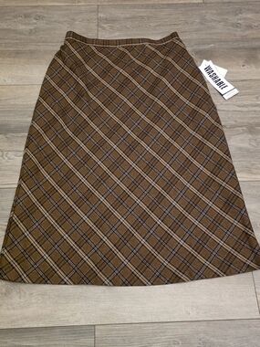 Vtg RARE NWT Sag Harbor Petite Brown Plaid Midi Skirt - Dark Academia A-Line 16P